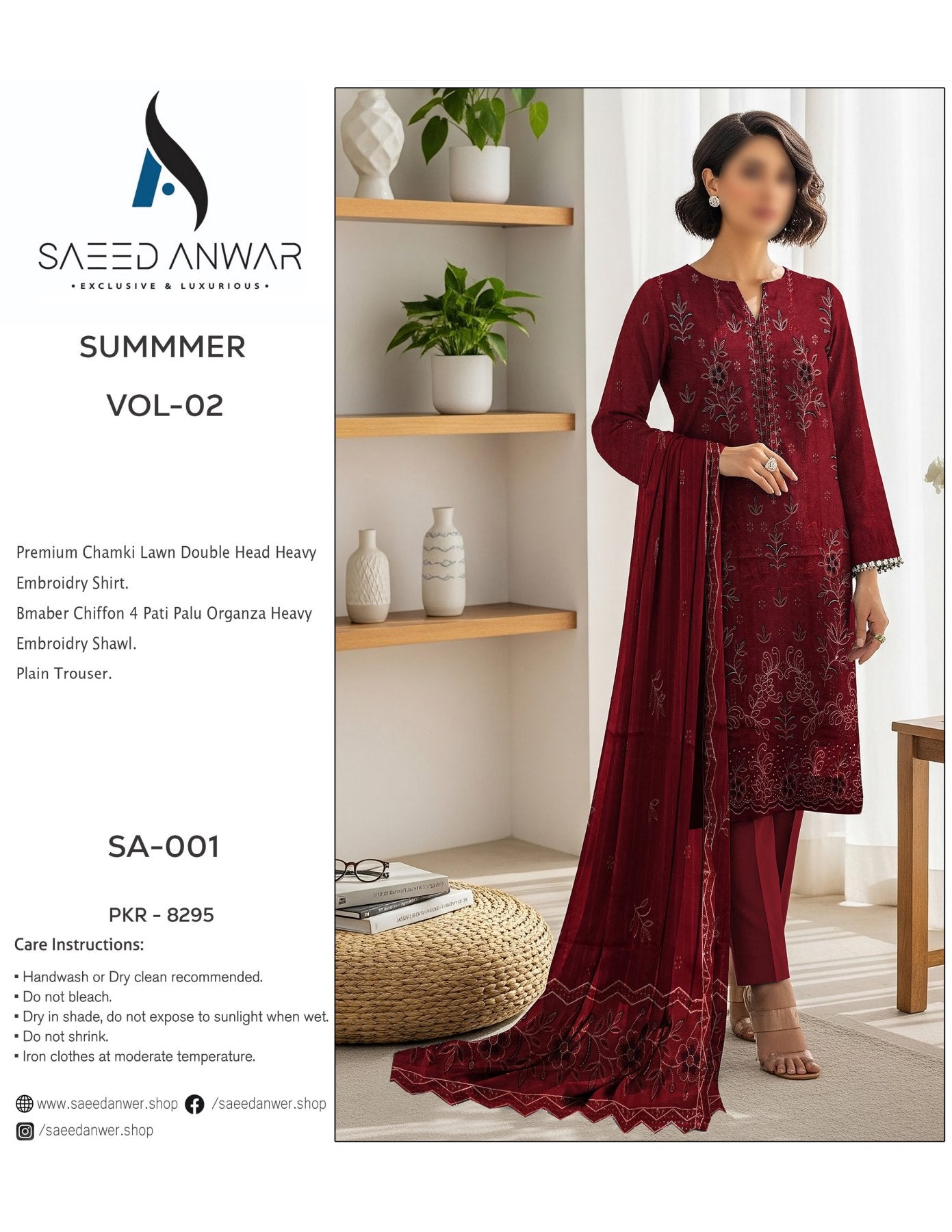 Saeed Anwar Fancy Lawn Heavy Embroidry Bamber Chiffon VOL 2 (SA-001)