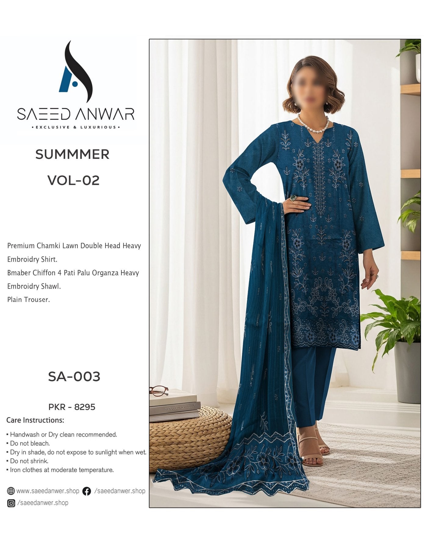 Saeed Anwar Fancy Lawn Heavy Embroidry Bamber Chiffon VOL 2 (SA-003)