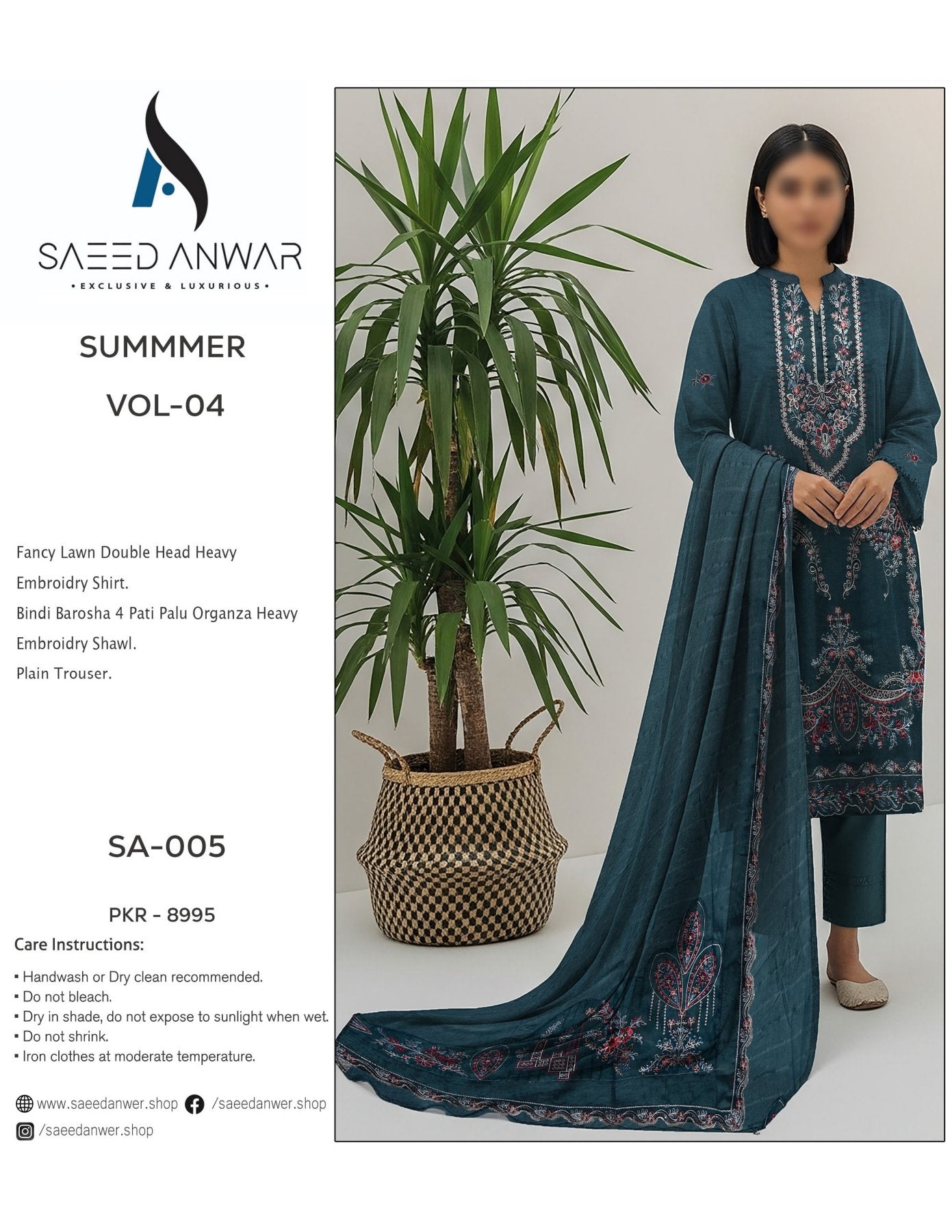 Saeed Anwar Fancy Lawn Double Head Heavy Embroidry (SA-005)