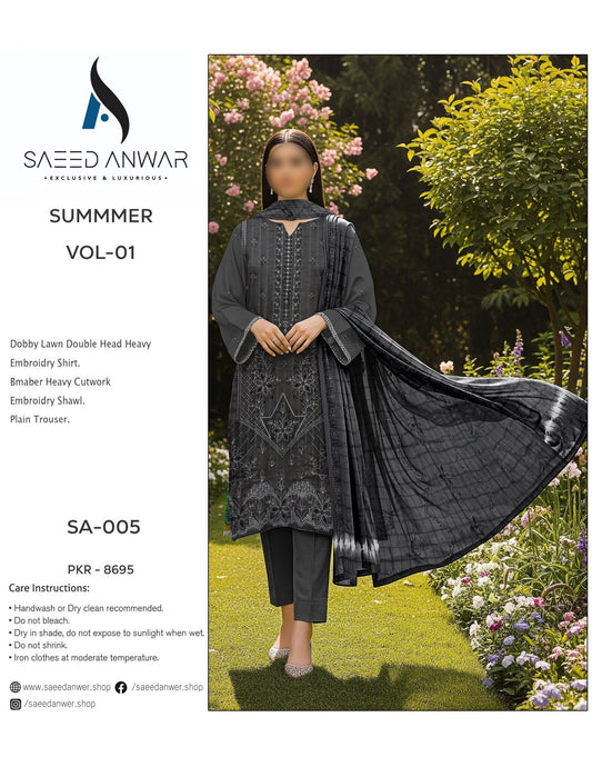 Saeed Anwar Fancy Lawn Double Head Heavy  Embroidry VOL 1 (SA-005)