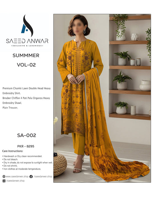 Saeed Anwar Fancy Lawn  Heavy  Embroidry Bamber Chiffon VOL 2 (SA-002)