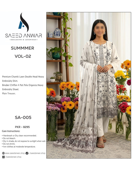 Saeed Anwar Fancy Lawn  Heavy  Embroidry Bamber Chiffon VOL 2 (SA-005)