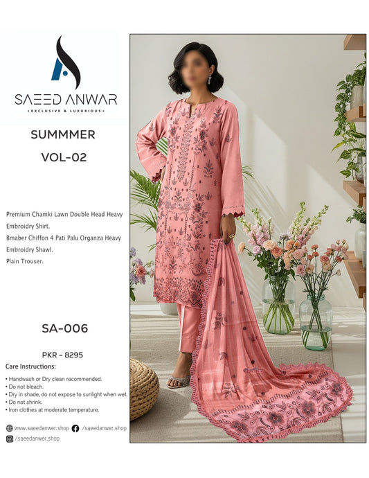 Saeed Anwar Fancy Lawn  Heavy  Embroidry Bamber Chiffon VOL 2 (SA-006)