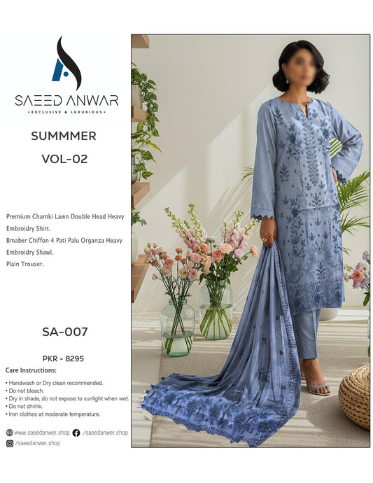 Saeed Anwar Fancy Lawn  Heavy  Embroidry Bamber Chiffon VOL 2 (SA-007)