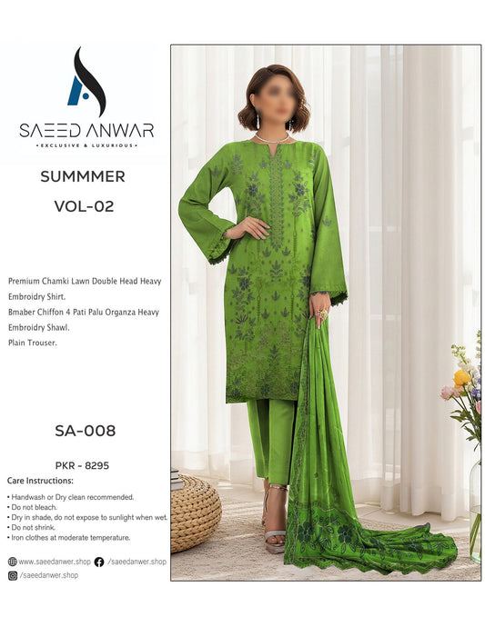 Saeed Anwar Fancy Lawn  Heavy  Embroidry Bamber Chiffon VOL 2 (SA-008)