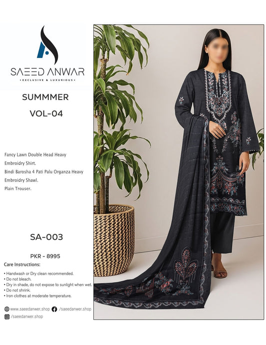 Saeed Anwar Fancy Lawn Double Head Heavy  Embroidry (SA-003)