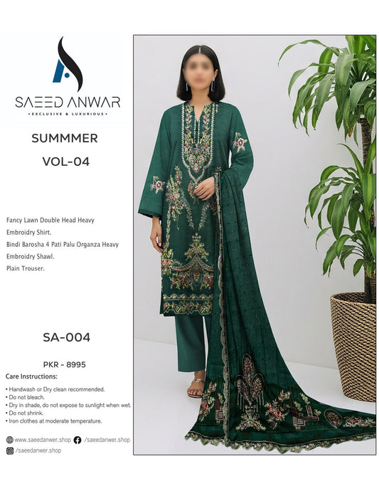 Saeed Anwar Fancy Lawn Double Head Heavy  Embroidry (SA-004)