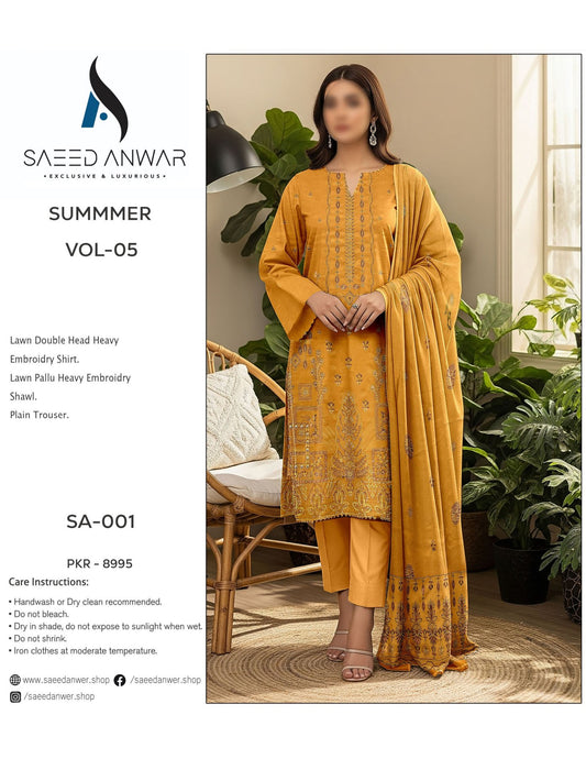 Saeed Anwar Lawn  Pallu Shawl Heavy Embroidry Vol 5 (SA-001)
