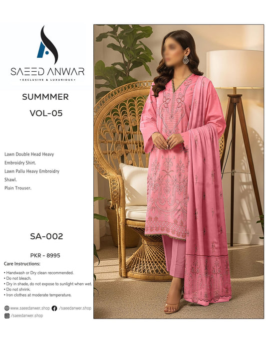 Saeed Anwar Lawn  Pallu Shawl Heavy Embroidry Vol 5 (SA-002)