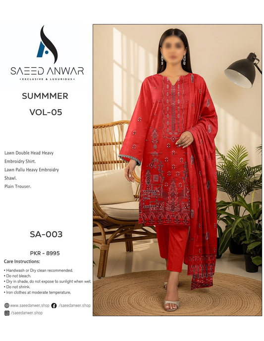 Saeed Anwar Lawn  Pallu Shawl Heavy Embroidry Vol 5 (SA-003)