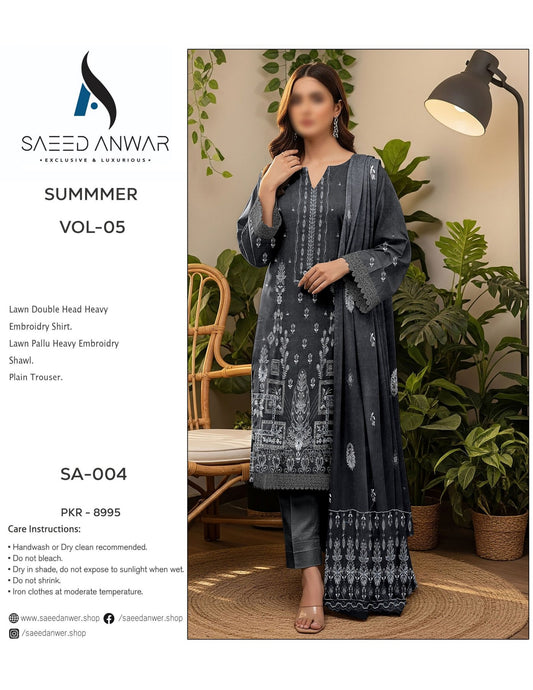 Saeed Anwar Lawn  Pallu Shawl Heavy Embroidry Vol 5 (SA-004)