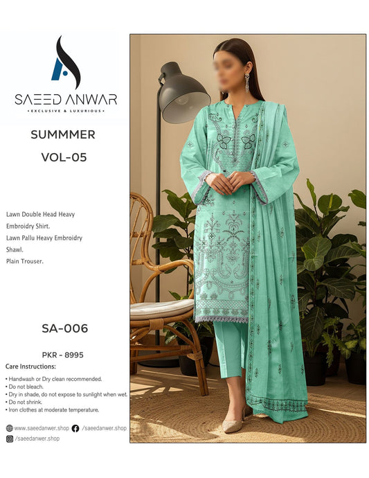 Saeed Anwar Lawn  Pallu Shawl Heavy Embroidry Vol 5 (SA-006)