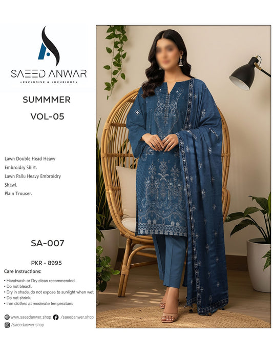 Saeed Anwar Lawn  Pallu Shawl Heavy Embroidry Vol 5 (SA-007)