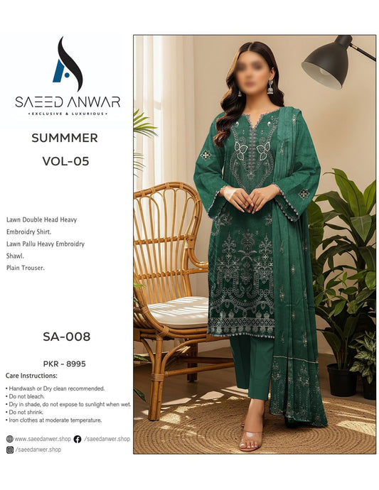 Saeed Anwar Lawn  Pallu Shawl Heavy Embroidry Vol 5 (SA-008)
