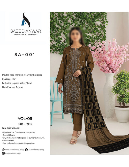 SAEED ANWAR 3PC KHADDAR HEAVY EMBROIDERED (SA-001)