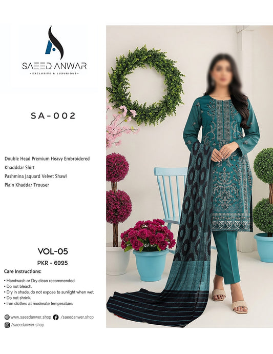 SAEED ANWAR 3PC KHADDAR HEAVY EMBROIDERED (SA-002)