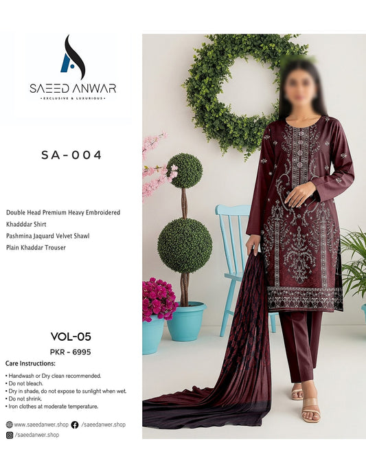 SAEED ANWAR 3PC KHADDAR HEAVY EMBROIDERED (SA-004)