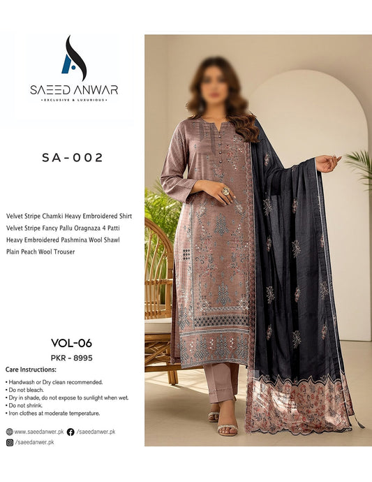 SAEED ANWAR VOL 6 VELVET STRIPE CHAMKI EMBROIDERED (SA-002)
