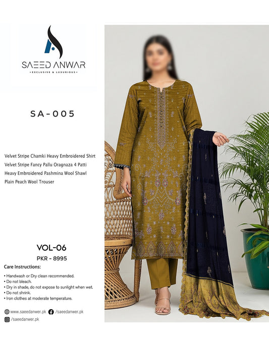 SAEED ANWAR VOL 6 VELVET STRIPE CHAMKI EMBROIDERED (SA-005)