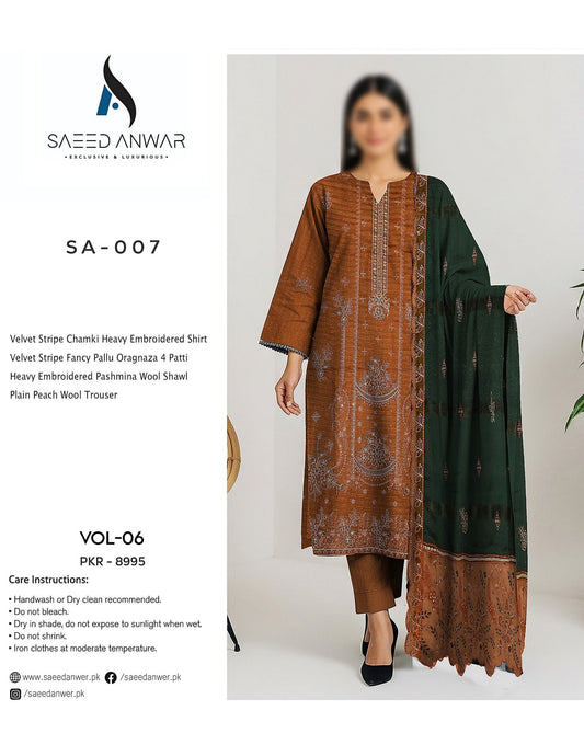 SAEED ANWAR VOL 6 VELVET STRIPE CHAMKI EMBROIDERED (SA-007)