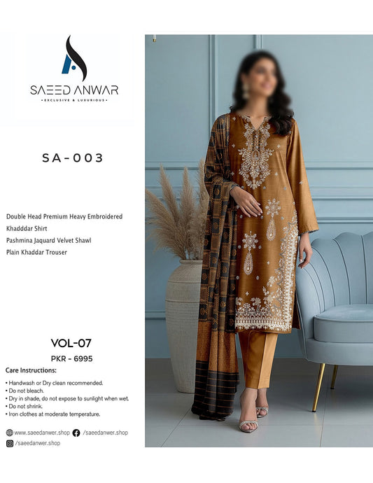 SAEED ANWAR VOL 7 DOUBLE HEAD HEAVY EMBROIDERD (SA-004)