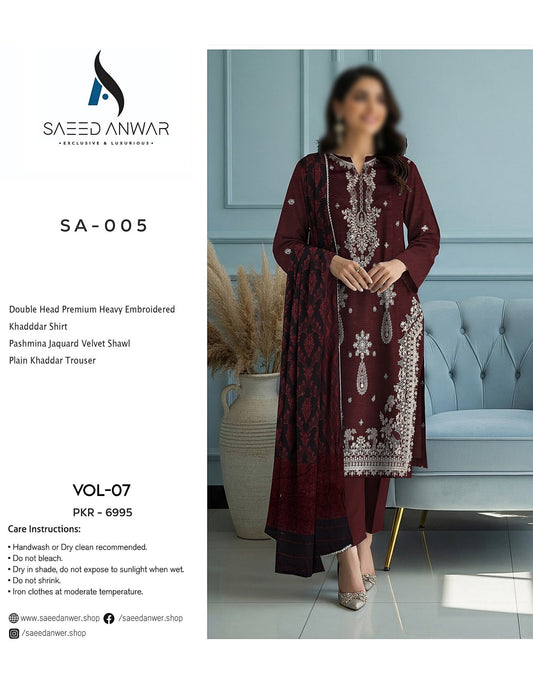 SAEED ANWAR VOL 7 DOUBLE HEAD HEAVY EMBROIDERD (SA-002)