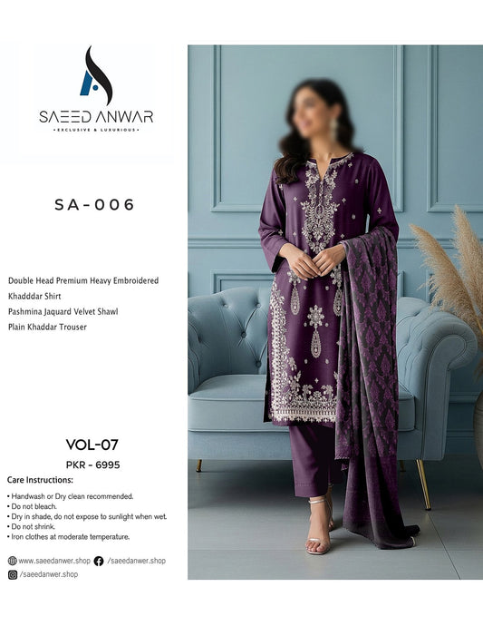 SAEED ANWAR VOL 7 DOUBLE HEAD HEAVY EMBROIDERD (SA-006)